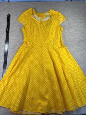 MUADRESS Women's Yellow Polka Dot Vintage Style Swing Dress Size 2XL